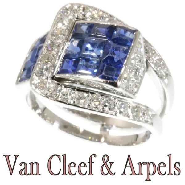 Van Cleef & Arpels Art Deco Sapphire Diamond Invisibly Set Mystery Setting Ring